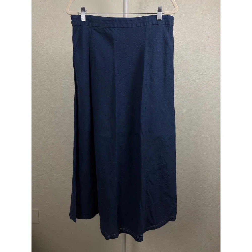 L.L. Bean Womens Navy Blue 100% Linen Skirt Classic Fit Size 14 Cottagecore Boho